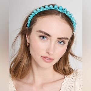 EUC Lele Sadoughi Graduated Stone Bead Headband in Pacific Sky